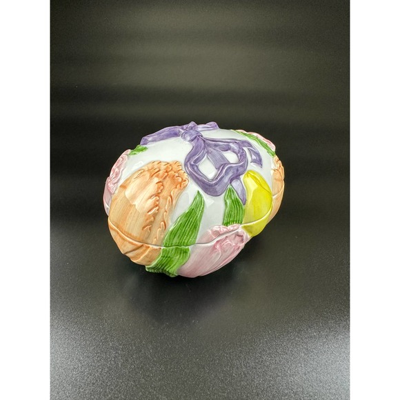 Vintage Ceramic Easter Egg Trinket Box Candy Dish By Cheryl Johnson E & R Japan - Picture 2 of 10